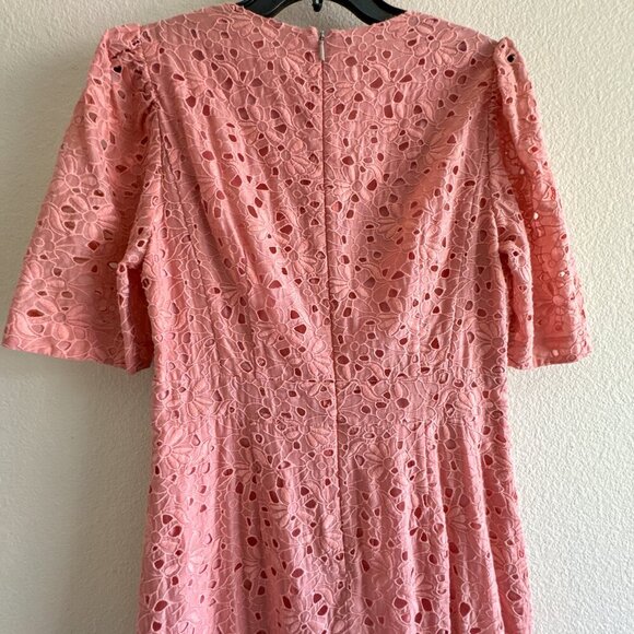 Rebecca Taylor Pink Eyelet Clover Embroidered Silk Cotton Blend Dress size 6 - Picture 8 of 13